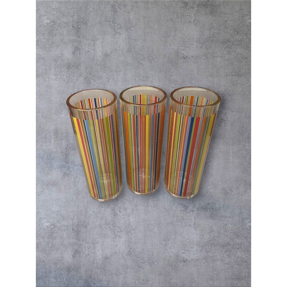 HTF Pottery Barn Al Fresco Tumblers Set of 3 Multicolor Striped Acrylic 7.25in